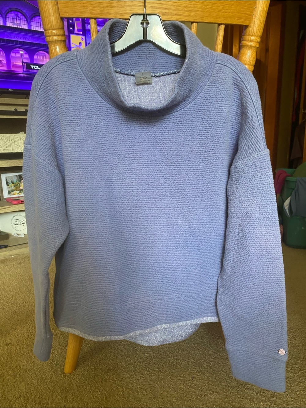 CALIA Textured Funnel Neck Mock Neck Sweater Periwinkle Blue EUC
